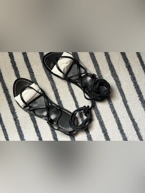Zara Black Strappy Lace-Up Flat Sandals
